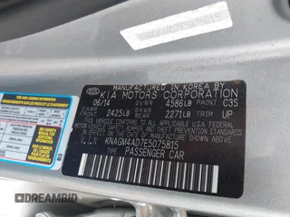 2014 Kia Optima LX with VIN KNAGM4AD7E5075815, listed as a IAAI auction lot 42669294 with 95,036 mi miles and . Bid and sale history available at DreamBid. Image 9.