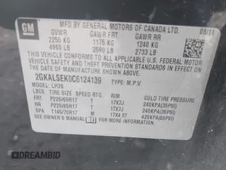 2012 GMC Terrain SLE-2 with VIN 2GKALSEK0C6124139, listed as a IAAI auction lot 42196799 with 141,328 mi miles and . Bid and sale history available at DreamBid. Image 9.