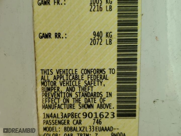 2014 Nissan Altima 2.5 SV with VIN 1N4AL3AP8EC901623, listed as a Copart auction lot 51018615 with 134,180 mi miles and Clean Title. Bid and sale history available at carsss.com. Image 12.