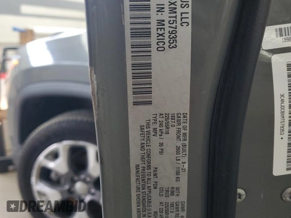 2021 Jeep Compass Limited with VIN 3C4NJDCBXMT579353, listed as a Copart auction lot 55634215 with 98,644 mi miles and Salvage title. Bid and sale history available at DreamBid. Image 13.