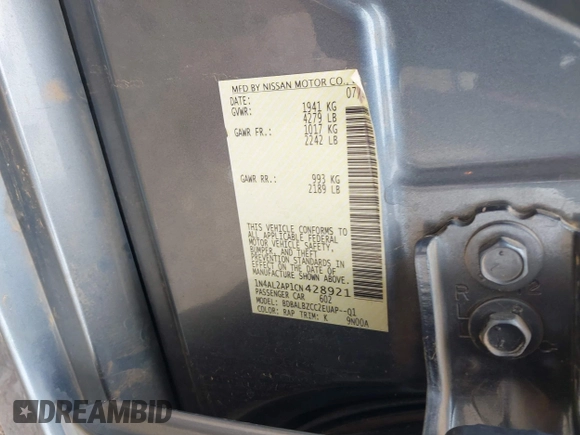 2012 Nissan Altima 2.5 S with VIN 1N4AL2AP1CN428921, listed as a IAAI auction lot 41948510 with 35,864 mi miles. Bid and sale history available at carsss.com. Image 9.