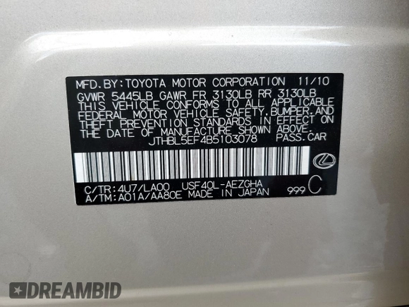 2011 Lexus LS 460 z VIN JTHBL5EF4B5103078, wystawiony jako Copart lot #51005735 z przebiegiem 131 493 mil mil oraz Szkoda całkowita • Salvage title. Historia ofert i sprzedaży dostępna na DreamBid. Obrazek 13.