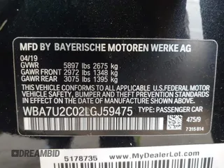 2020 BMW 7 Series 750i xDrive with VIN WBA7U2C02LGJ59475, listed as a IAAI auction lot 41975021 with 52,818 mi miles and . Bid and sale history available at carsss.com. Image 9.