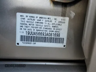 2003 Acura TL with VIN 19UUA56693A081698, listed as a Copart auction lot 42183725 with 73,351 mi miles and Clean Title. Bid and sale history available at carsss.com. Image 12.