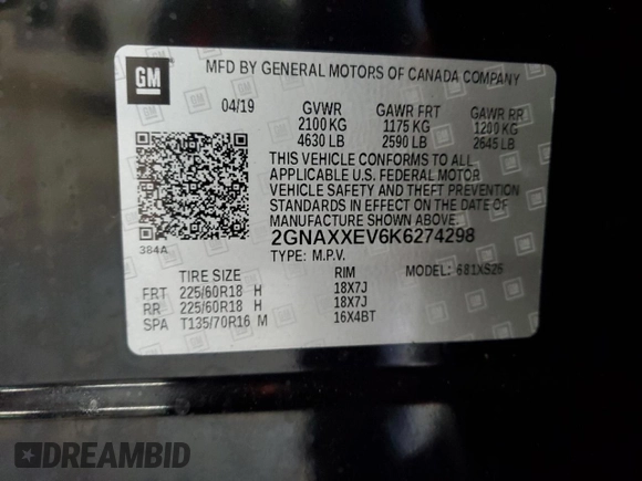 2019 Chevrolet Equinox Premier z VIN 2GNAXXEV6K6274298, wystawiony jako Copart lot #58002655 z przebiegiem 150 462 mil mil oraz Czysty tytuł • Clean title. Historia ofert i sprzedaży dostępna na DreamBid. Obrazek 13.