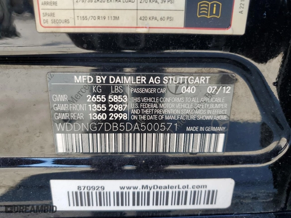 2013 Mercedes-Benz S-Class S 550 with VIN WDDNG7DB5DA500571, listed as a Copart auction lot 48020875 with 87,481 mi miles and Salvage Title. Bid and sale history available at carsss.com. Image 12.