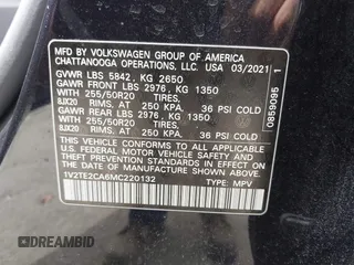 2021 Volkswagen Atlas SEL Premium with VIN 1V2TE2CA6MC220132, listed as a IAAI auction lot 41688148 with 57,249 mi miles and . Bid and sale history available at DreamBid. Image 9.
