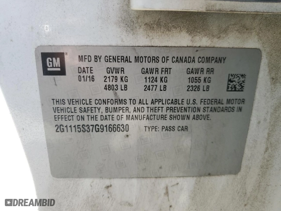 2016 Chevrolet Impala LT with VIN 2G1115S37G9166630, listed as a Copart auction lot 46999375 with 129,424 mi miles and Salvage Title. Bid and sale history available at carsss.com. Image 15.