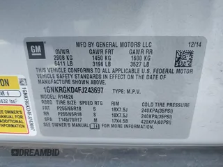 2015 Chevrolet Traverse LT with VIN 1GNKRGKD4FJ243697, listed as a IAAI auction lot 41809476 with 127,830 mi miles and . Bid and sale history available at DreamBid. Image 9.