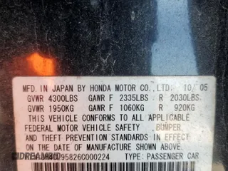 2006 Acura TSX с VIN JH4CL95826C000224, выставлен на аукционе Copart как лот 84049334 с пробегом 250 177 миль миль и Списание • Salvage title. История ставок и продаж доступна на DreamBid. Изображение 14.