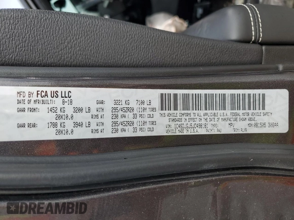 2018 Dodge Durango SRT with VIN 1C4SDJGJ5JC498181, listed as a Copart auction lot 46237655 with Not Provided miles and Salvage Title. Bid and sale history available at DreamBid. Image 14.