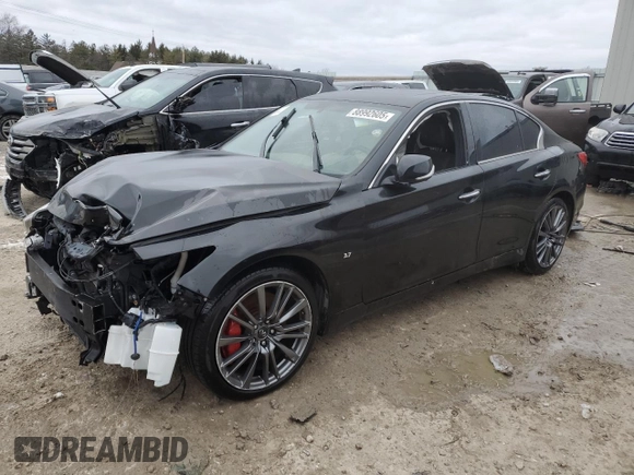 2017 Infiniti Q50 Red Sport 400 with VIN JN1FV7AR5HM872148, listed as a Copart auction lot 88992605 with Not provided miles and Salvage title. Bid and sale history available at DreamBid. Image 1.