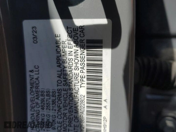 2023 Honda Accord Touring with VIN 1HGCY2F86PA022802, listed as a Copart auction lot 54009195 with Not provided miles and Salvage title. Bid and sale history available at DreamBid. Image 12.
