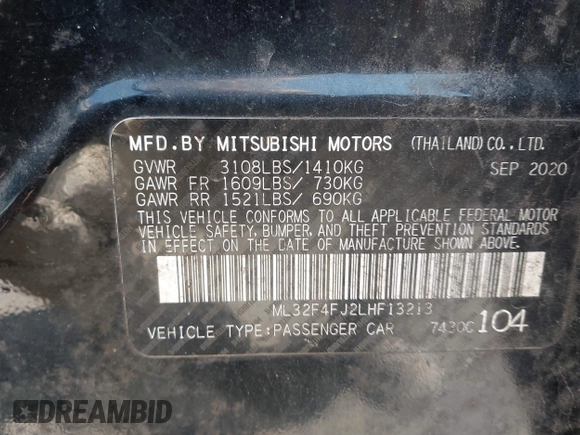 2020 Mitsubishi Mirage SE z VIN ML32F4FJ2LHF13213, wystawiony jako IAAI lot #42096873 z przebiegiem 81 485 mil mil oraz . Historia ofert i sprzedaży dostępna na DreamBid. Obrazek 9.