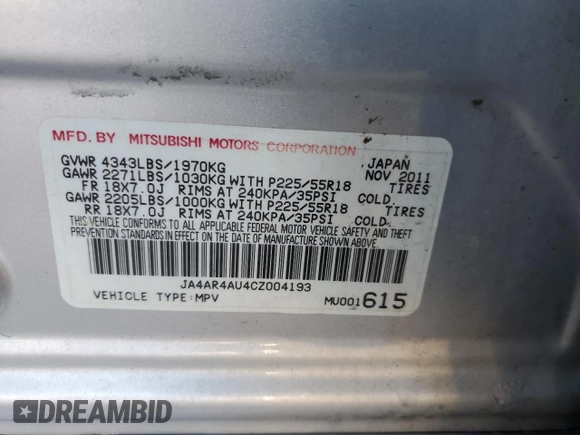 2012 Mitsubishi Outlander Sport SE with VIN JA4AR4AU4CZ004193, listed as a Copart auction lot 47872145 with 115,188 mi miles and Salvage Title. Bid and sale history available at carsss.com. Image 13.