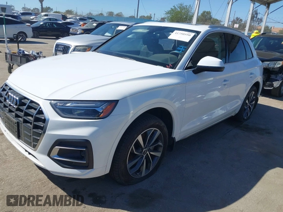 2021 Audi Q5 Premium with VIN WA1AAAFY6M2045811, listed as a IAAI auction lot 41750550 with 9,563 mi miles and . Bid and sale history available at DreamBid. Image 2.