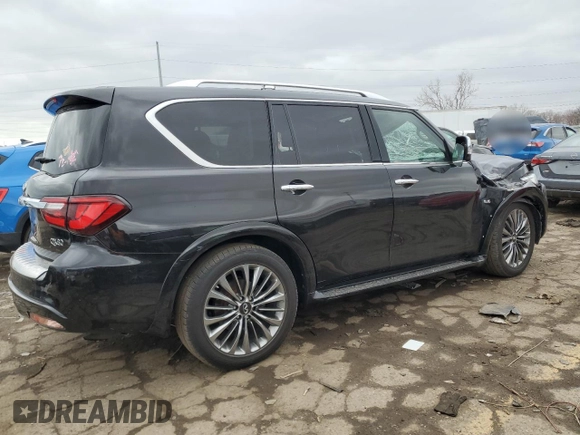 2019 Infiniti QX80 LUXE with VIN JN8AZ2NE5K9234907, listed as a Copart auction lot 50197445 with Not Provided miles and Clean Title. Bid and sale history available at carsss.com. Image 3.