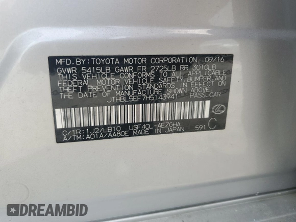 2017 Lexus LS 460 with VIN JTHBL5EF7H5143941, listed as a Copart auction lot 54297805 with 120,222 mi miles and Salvage title. Bid and sale history available at DreamBid. Image 12.