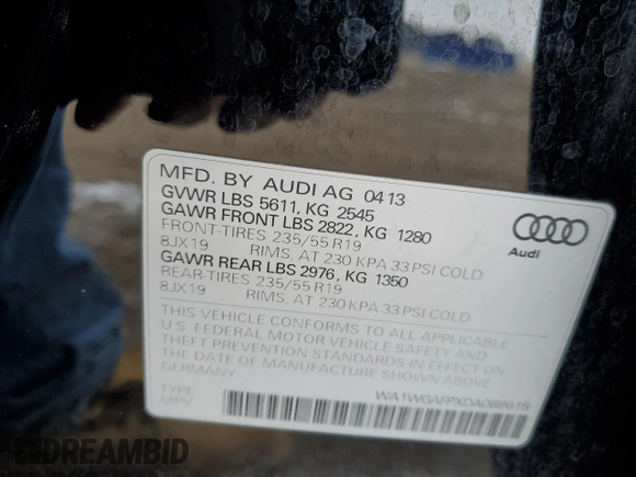 2013 Audi Q5 Prestige z VIN WA1WGAFPXDA088615, wystawiony jako Copart lot #44273695 z przebiegiem 65 601 mil mil oraz Szkoda całkowita • Salvage title. Historia ofert i sprzedaży dostępna na DreamBid. Obrazek 13.