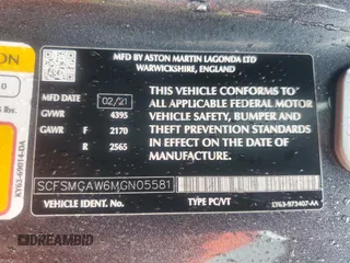 2021 Aston Martin Vantage z VIN SCFSMGAW6MGN05581, wystawiony jako Copart lot #48432665 z przebiegiem 22 469 mil mil oraz Szkoda całkowita • Salvage title. Historia ofert i sprzedaży dostępna na DreamBid. Obrazek 12.