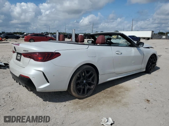 2025 BMW 4 Series 430i with VIN WBA33DB06SCS07578, listed as a Copart auction lot 43114995 with 5,169 mi miles and Salvage title. Bid and sale history available at DreamBid. Image 3.