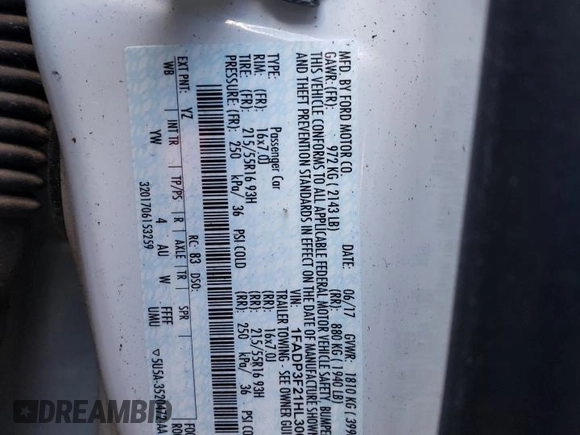 2017 Ford Focus SE with VIN 1FADP3F21HL300654, listed as a Copart auction lot 55987305 with Not provided miles and Salvage title. Bid and sale history available at DreamBid. Image 12.