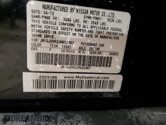 2012 Infiniti EX Journey with VIN JN1AJ0HR2CM452987, listed as a Copart auction lot 82103144 with 166,003 mi miles and Salvage Title. Bid and sale history available at DreamBid. Image 12.