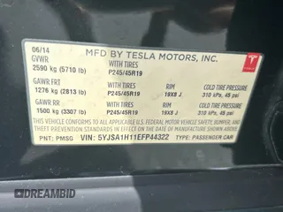 2014 Tesla Model S 60 z VIN 5YJSA1H11EFP44322, wystawiony jako Copart lot #59038135 z przebiegiem 146 015 mil mil oraz Czysty tytuł • Clean title. Historia ofert i sprzedaży dostępna na DreamBid. Obrazek 10.