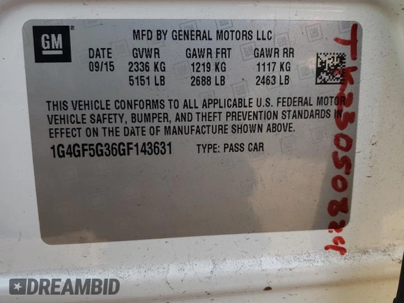 2016 Buick LaCrosse Premium II with VIN 1G4GF5G36GF143631, listed as a Copart auction lot 76416464 with 126,384 mi miles and Salvage Title. Bid and sale history available at carsss.com. Image 14.