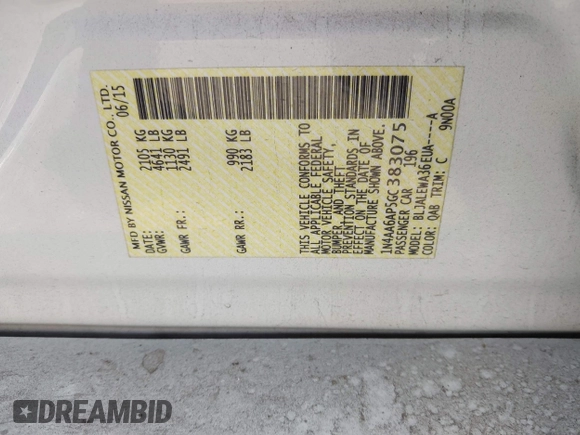 2016 Nissan Maxima SL with VIN 1N4AA6AP5GC383075, listed as a IAAI auction lot 41415505 with 164,392 mi miles and . Bid and sale history available at DreamBid. Image 9.