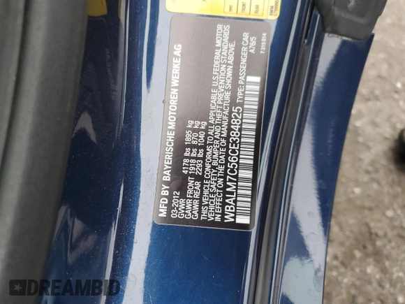 2012 BMW Z4 sDrive35i with VIN WBALM7C56CE384825, listed as a Copart auction lot 53083945 with 87,474 mi miles and Salvage Title. Bid and sale history available at carsss.com. Image 12.