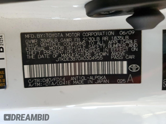 2010 Scion tC with VIN JTKDE3B70A0304955, listed as a Copart auction lot 50008665 with 104,884 mi miles and Salvage Title. Bid and sale history available at carsss.com. Image 12.