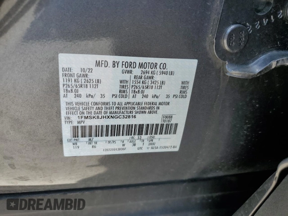 2022 Ford Explorer Timberline z VIN 1FMSK8JHXNGC32816, wystawiony jako Copart lot #54149735 z przebiegiem 26 727 mil mil oraz Szkoda całkowita • Salvage title. Historia ofert i sprzedaży dostępna na DreamBid. Obrazek 13.