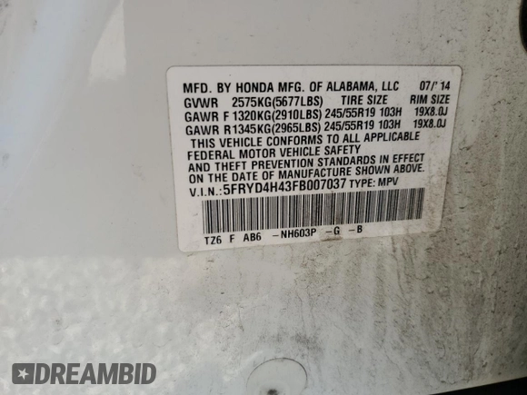 2015 Acura MDX Technology with VIN 5FRYD4H43FB007037, listed as a Copart auction lot 63793695 with 141,655 mi miles and Salvage title. Bid and sale history available at DreamBid. Image 13.