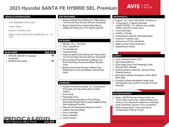 2023 Hyundai Santa Fe Hybrid SEL Premium with VIN 5NMS3DA12PH012224, listed as a Copart auction lot 87618035 with 0 mi miles and Clean Title. Bid and sale history available at carsss.com. Image 13.