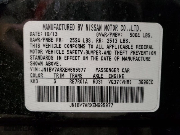2014 Infiniti Q50 Premium with VIN JN1BV7ARXEM695977, listed as a Copart auction lot 52209795 with 100,700 mi miles and Salvage Title. Bid and sale history available at DreamBid. Image 15.