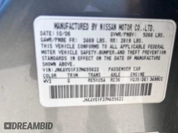 2007 Infiniti M x with VIN JNKAY01F37M455622, listed as a Copart auction lot 63004285 with 207,436 mi miles and Clean title. Bid and sale history available at DreamBid. Image 10.