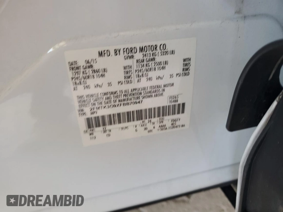 2015 Ford Edge SE with VIN 2FMTK3G9XFBB70947, listed as a Copart auction lot 58873715 with 142,233 mi miles and Salvage title. Bid and sale history available at DreamBid. Image 13.