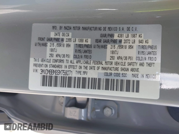 2025 Mazda CX-30 S Select Sport z VIN 3MVDMBBM8SM758071, wystawiony jako IAAI lot #42007849 z przebiegiem 8 678 mil mil oraz . Historia ofert i sprzedaży dostępna na DreamBid. Obrazek 9.