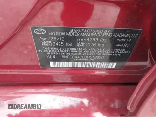 2013 Hyundai Sonata Limited with VIN 5NPEC4AC0DH518020, listed as a IAAI auction lot 41770278 with 98,322 mi miles and . Bid and sale history available at DreamBid. Image 9.