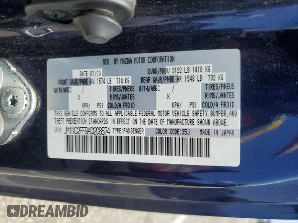 2010 Mazda MX-5 Miata Grand Touring with VIN JM1NC2FF9A0208674, listed as a Copart auction lot 63429065 with 166,294 mi miles and Clean title. Bid and sale history available at DreamBid. Image 12.