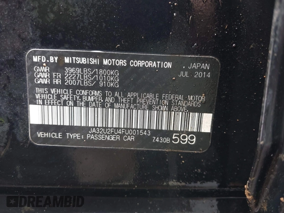 2015 Mitsubishi Lancer ES with VIN JA32U2FU4FU001543, listed as a IAAI auction lot 41710412 with 386,118 mi miles and . Bid and sale history available at DreamBid. Image 9.