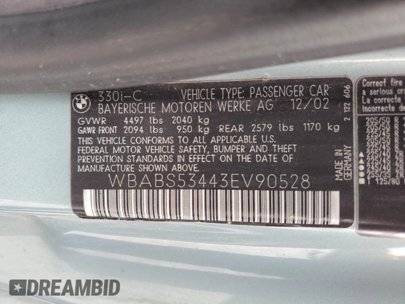 2003 BMW 3 Series 330Ci with VIN WBABS53443EV90528, listed as a Copart auction lot 72203754 with 71,978 mi miles and Salvage Title. Bid and sale history available at carsss.com. Image 13.