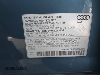 2017 Audi Q3 Premium with VIN WA1ECCFS6HR000870, listed as a IAAI auction lot 42028017 with 103,930 mi miles. Bid and sale history available at carsss.com. Image 9.