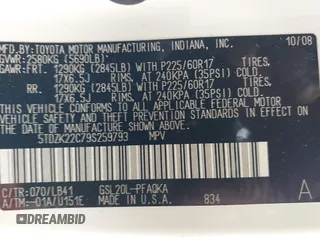 2009 Toyota Sienna XLE with VIN 5TDZK22C79S259793, listed as a IAAI auction lot 41905617 with 185,121 mi miles and . Bid and sale history available at DreamBid. Image 9.