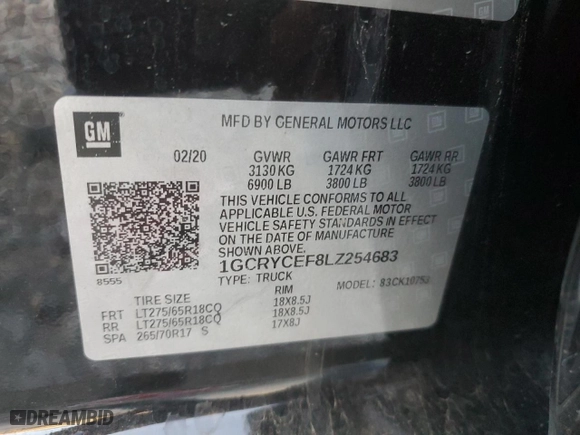 2020 Chevrolet Silverado 1500 Custom Trail Boss with VIN 1GCRYCEF8LZ254683, listed as a Copart auction lot 84030164 with 47,792 mi miles and Salvage Title. Bid and sale history available at carsss.com. Image 14.