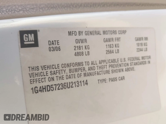 2006 Buick Lucerne CXL with VIN 1G4HD57236U213114, listed as a IAAI auction lot 42010567 with 175,367 mi miles. Bid and sale history available at carsss.com. Image 9.