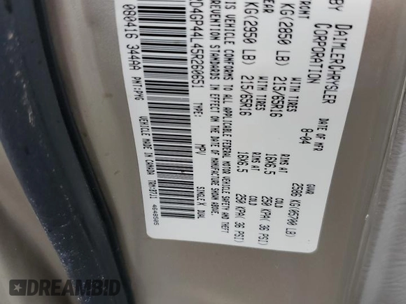 2005 Dodge Caravan SXT with VIN 2D4GP44L45R260651, listed as a Copart auction lot 55804905 with 131,795 mi miles and Salvage Title. Bid and sale history available at DreamBid. Image 13.
