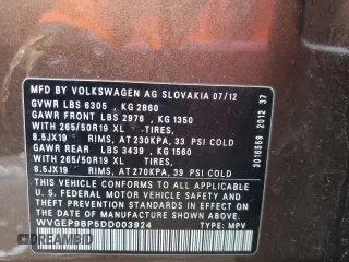 2013 Volkswagen Touareg Sport с VIN WVGEP9BP5DD003924, выставлен на аукционе Copart как лот 83310484 с пробегом Не указан миль и Списание • Salvage title. История ставок и продаж доступна на DreamBid. Изображение 13.