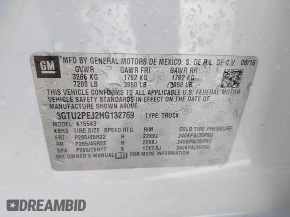 2017 GMC Sierra 1500 Denali with VIN 3GTU2PEJ2HG132769, listed as a IAAI auction lot 41161907 with Not Provided miles and . Bid and sale history available at DreamBid. Image 9.